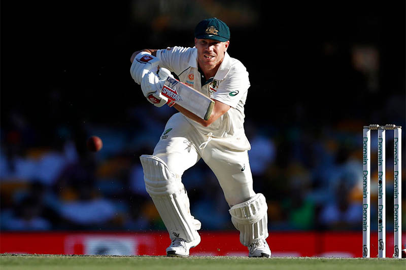 Australia opening batsman David Warner bats against Pakistan during 1st test match at Gabba, on Friday, November 22, 2019. Courtesy: ICC/Twitter