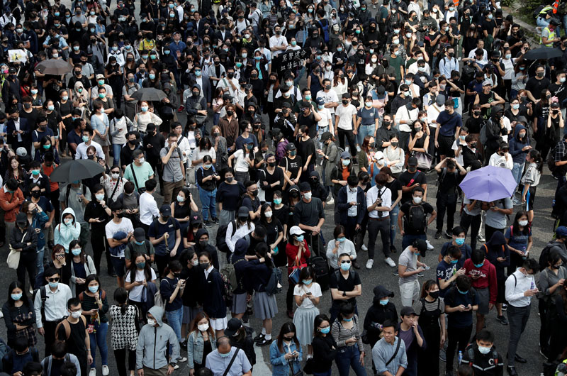 Protesters gather during a demonstration in Central, Hong Kong, China November 11, 2019. Photo: Reuters