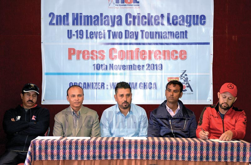 Organisers of the Himalaya Cricket League at a press meet in Kathmandu on Sunday, November 10, 2019. Photo: THT