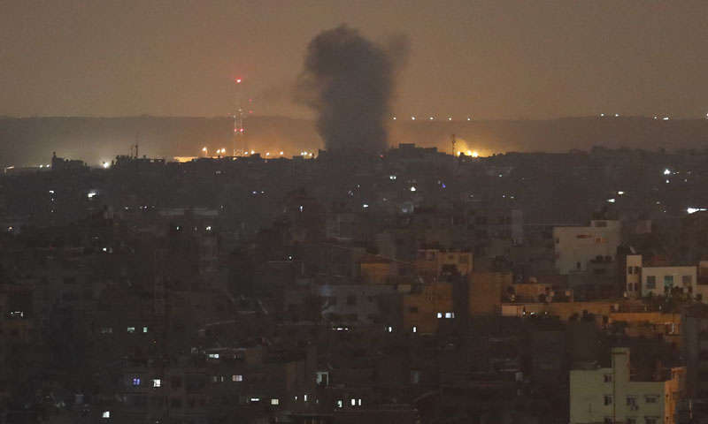 An explosion caused by Israeli airstrikes is seen in Gaza City, early Thursday, Nov 14, 2019. Photo: AP