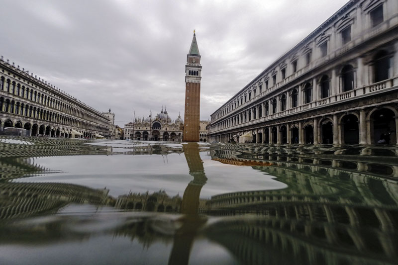 A flooded St Mark's Square in Venice, Italy, Friday, Nov 15, 2019. Photo: AP