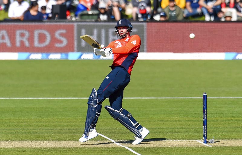 James Vince of England bats during the T20 cricket game against New Zealand at Hagley Oval, in Christchurch, New Zealand, Friday November 1, 2019. Photo: AP