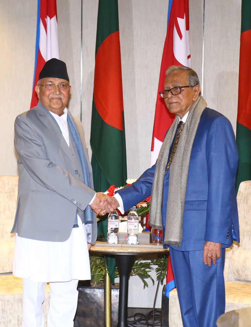 Prime Minister KP Sharma Oli with the President of the People's Republic of Bangladesh Abdul Hamid, in Kathmandu, on Wednesday, November 13, 2019. Photo: RSS