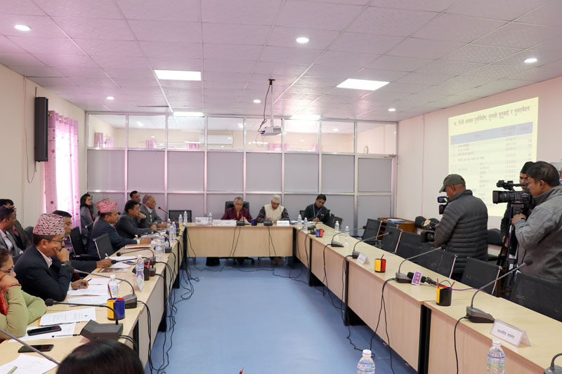 A meeting being held at National Reconstruction Authority (NRA), led by Chief Executive Officer of NRA Sushil Gyanwali, in Singha Durbar, Kathmandu, on Friday, November 22, 2019. Photo: Twitter/NRANepal