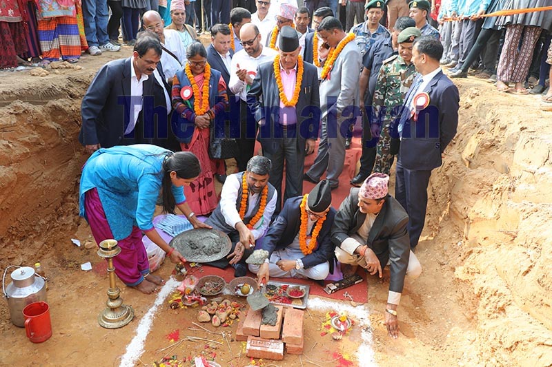 Foundation stone of Nepal-Bharat Maitri Polytechnic being laid in Hetauda, Makawanpur, on Tuesday, November 5, 2019. Photo: THT