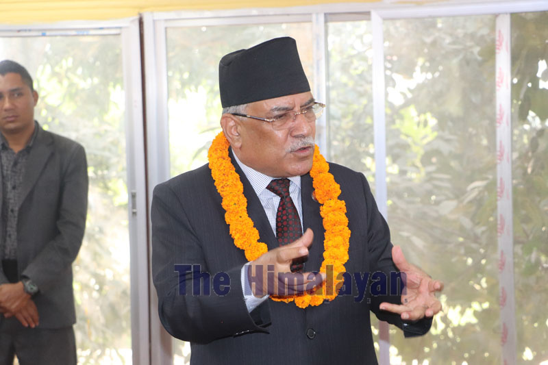 Co-chair of Nepal Communist Party (NCP) and former prime minister Pushpa Kamal Dahal, in Hetauda, Makawanpur district, on Tuesday, November 26, 2019. Photo: Prakash Dahal/THT