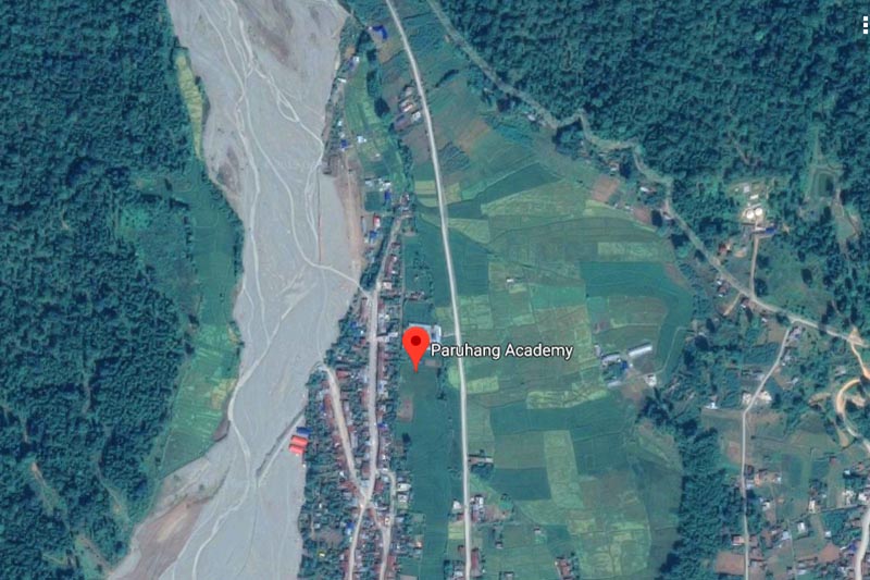 This satellite image shows the location of Paruhang Academy School, in Beltar Basaha Area, Chaudandi Municipality-7 in Udayapur district. Image: Google Maps
