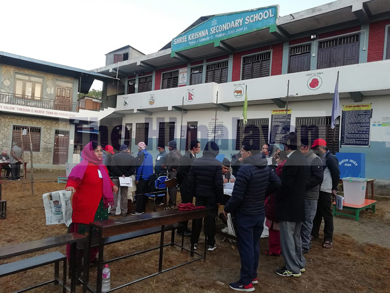 Locals gather to cast their votes in the by-polls, in Pokhara, Kaski Constituency-2, on Saturday, November 30, 2019. Photo: Rishi Ram Baral/THT