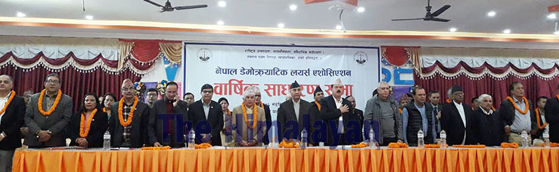 Nepali Congress President Sher Bahadur Deuba, along with other leaders of the party, participating in a programme, in Pokhara, on Friday, November 22, 2019. Photo Courtesy: Bharat Koirala/THT