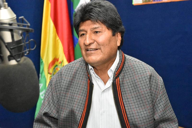 Bolivia's President Evo Morales speaks during an interview at the San Gabriel Radio in El Alto, on the outskirts of La Paz, Bolivia, November 3, 2019. Courtesy of Bolivian Presidency/Handout via Reuters.