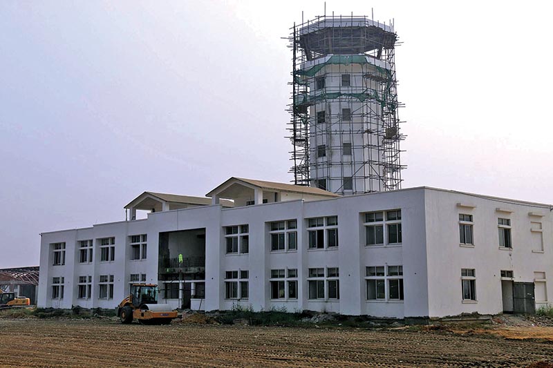A view of the under-construction air-traffic control tower, in Bhairahawa, on Thursday. Photo: RSS