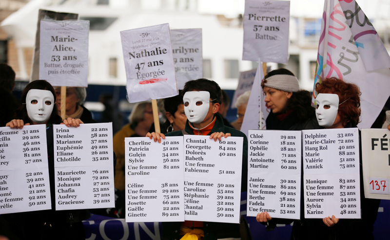 People attend a demonstration against femicide and violence against women in Marseille, France, November 23, 2019. Photo: Reuters/File