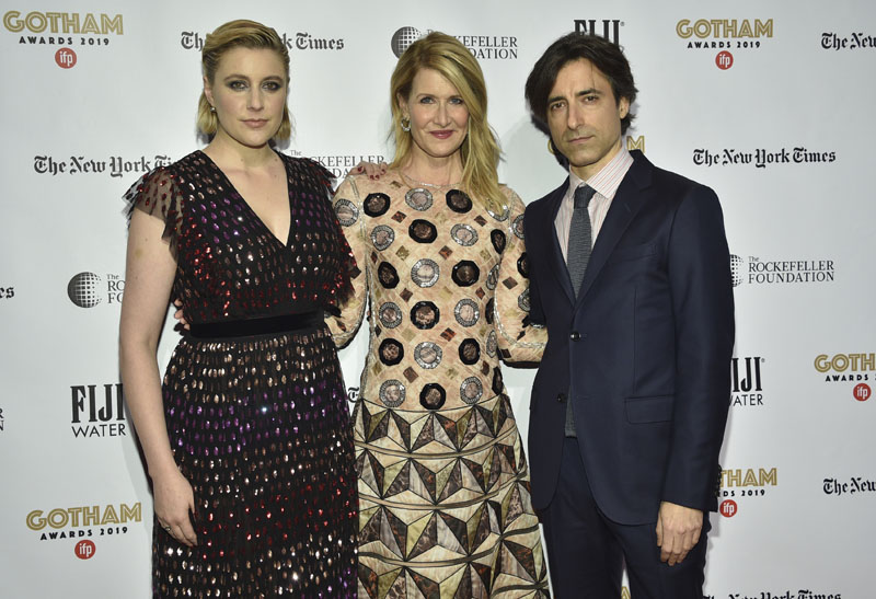 Greta Gerwig, from left, Laura Dern and Noah Baumbach attend the Independent Filmmaker Project's 29th annual IFP Gotham Awards at Cipriani Wall Street on Monday Dec. 2, 2019, in New York. (Photo by Evan Agostini/Invision/AP)