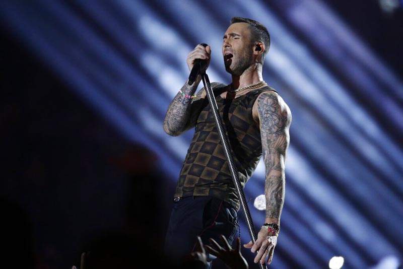 Adam Levine of Maroon 5 performs during halftime of the NFL Super Bowl 53 football game between the Los Angeles Rams and the New England Patriots  in Atlanta. Maroon 5, Guns Nu0092 Roses, DJ Khaled and DaBaby will perform at the second annual Bud Light Super Bowl Music Fest, to take place January 30 through February 1 at American Airlines Arena in Miami. Photo: Reuters
