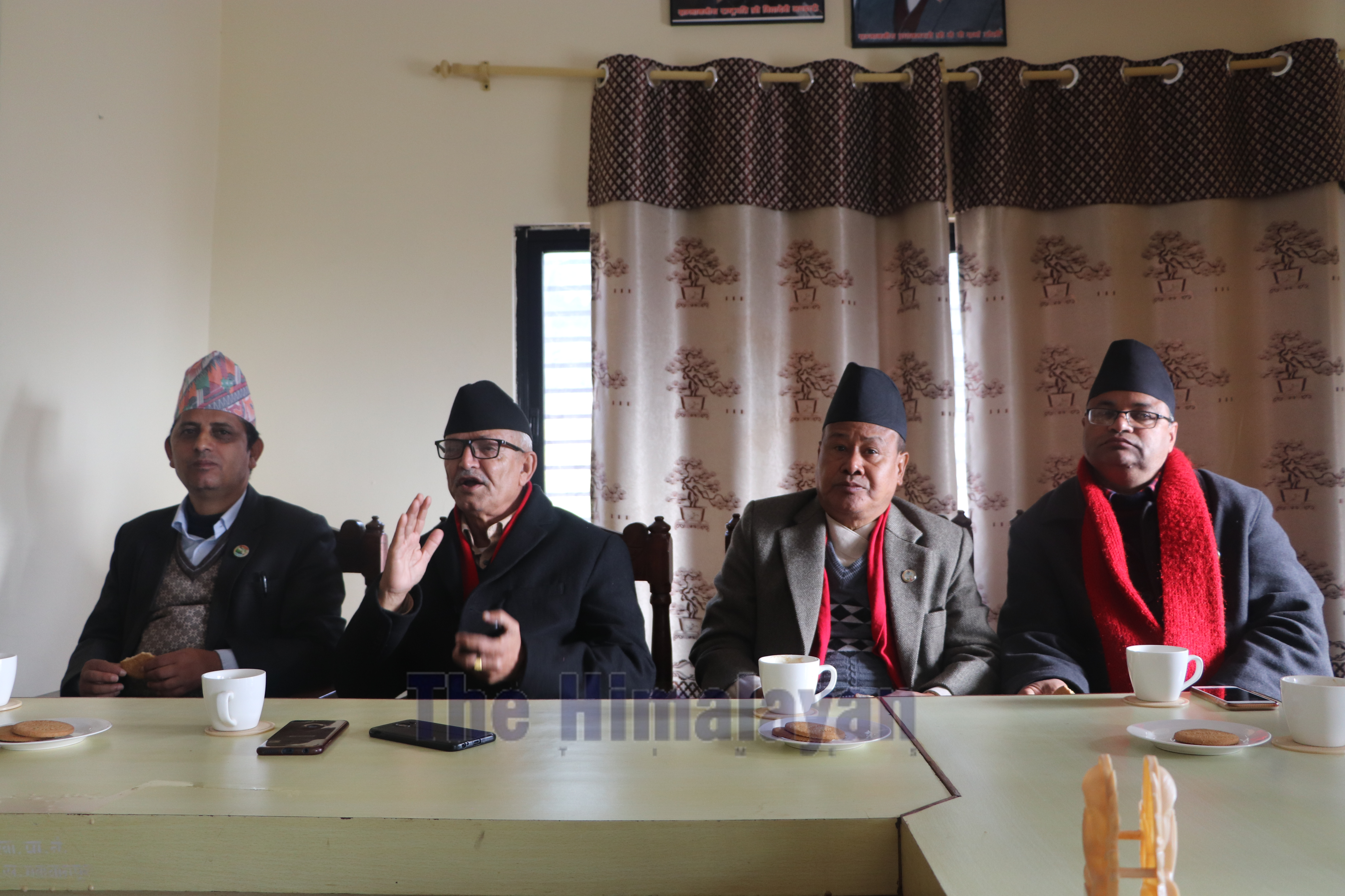 (From left) Gandaki Province Speaker Netranath Adhikari, Province 3 Chief Minister Dormani Poudel, Speaker of Province 3 Sanu Kumar Shrestha, during a meeting, in Hetauda, on Tuesday, December 24, 2019. Photo: Prakash Dahal/THT