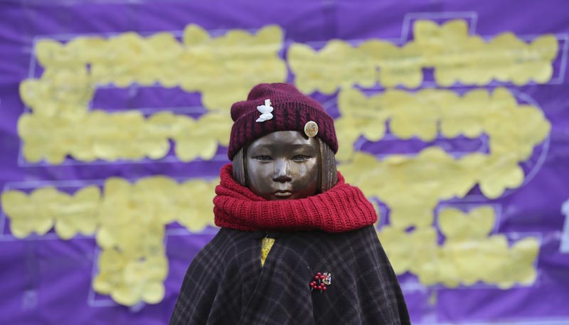 FILE - In this December 28, 2017, file photo, a statue representing sex slaves is seen near the Japanese Embassy in Seoul, South Korea. Photo: AP