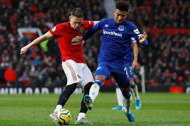 Manchester United's Scott McTominay in action with Everton's Mason Holgate. Photo: Reuters