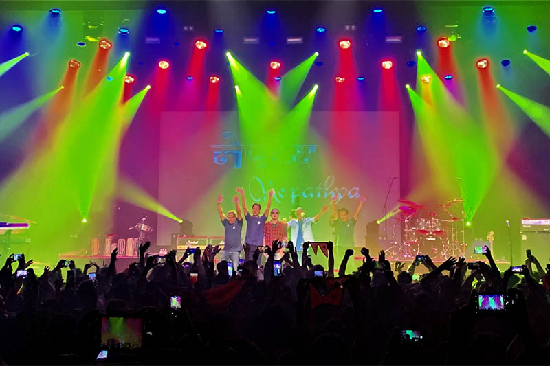 Nepathya band members gesture after performing the last concert of their Australia tour in Melbourne, on Monday, December 23, 2019. Courtesy: Nepalaya