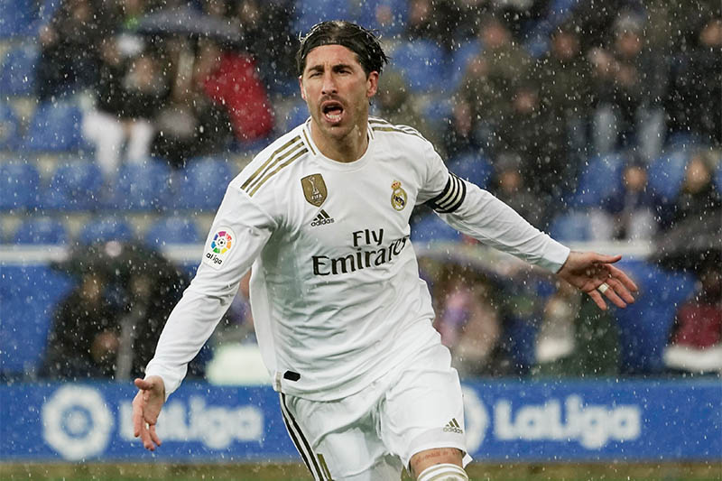 Real Madrid's Sergio Ramos celebrates scoring their first goal. Photo: Reuters