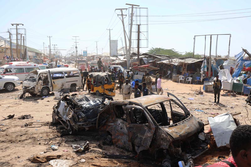 A general view shows the scene of a car bomb explosion at a checkpoint in Mogadishu, Somalia  December 28, 2019. Photo: Reuters