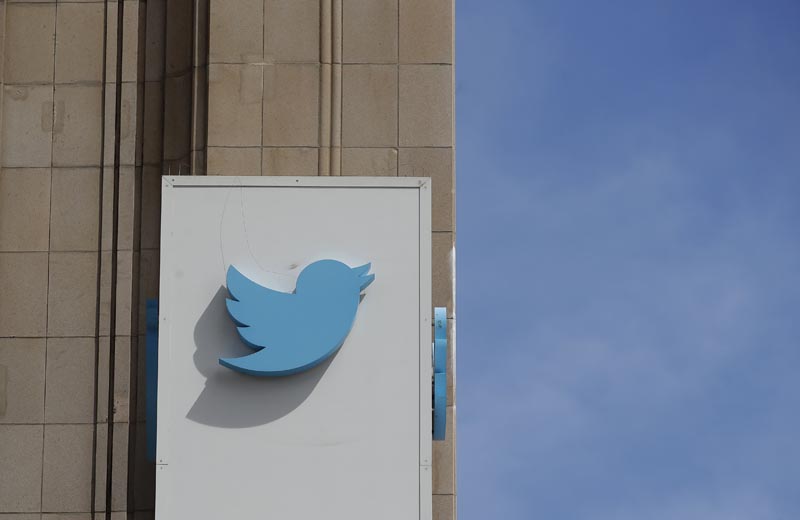 FILE - This July 9, 2019, file photo shows a sign outside of the Twitter office building in San Francisco. Photo: AP