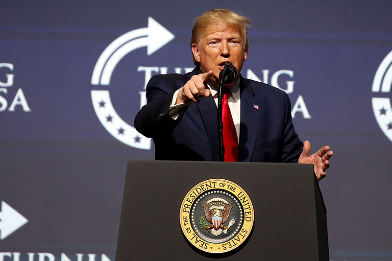 U.S. President Donald Trump delivers remarks at the Turning Point USA Student Action Summit at the Palm Beach County Convention Center in West Palm Beach, Florida, U.S. December 21, 2019. Photo: Reuters