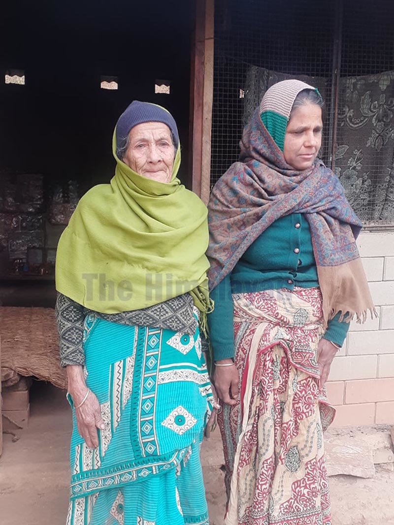 Pictured here are Amrit Kumari Adhikari (80) with her daughter-in-law Yam Kumari (50), in Dhading. Photo: Keshav Adhikari/THT