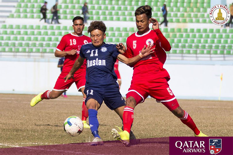 Players in action during Martyr's Memorial A Division Football League at Dasrath Stadium in Kathmandu, on Sunday, January 12, 2020. Courtesy: ANFA/Facebook