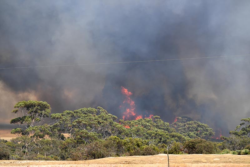 A general view of the bushfires sweeping through Stokes Bay on Kangaroo Island, southwest of Adelaide, Australia, on January 9, 2020. AAP Image/David Mariuz/via Reuters