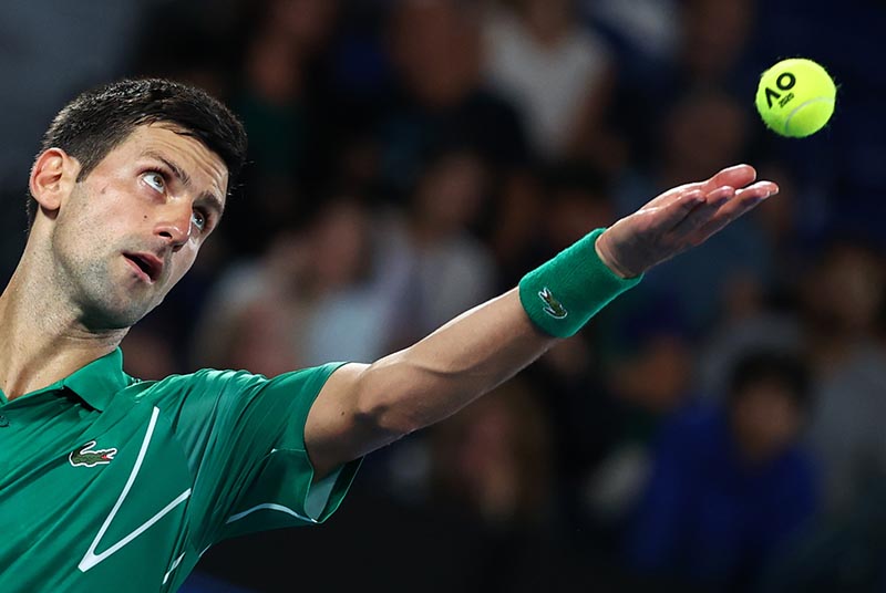 Serbia's Novak Djokovic in action during his match against Germany's Jan-Lennard Struff during the Australian Open First Round match between Melbourne Park, in Melbourne, Australia, on January 20, 2020. Photo: Reuters