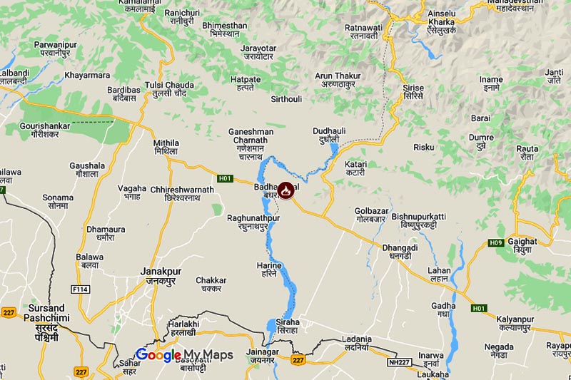This image shows the location of Bastipur in Badaharamal area, in Karjanha Municipality-4 of Siraha district. Image: Google Maps