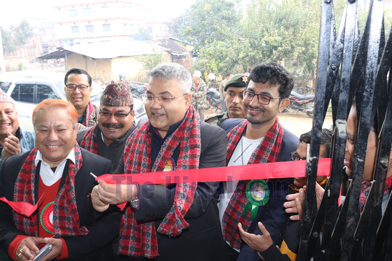Minister of Communication and Information Technology, Gokul Prasad Baskota, inaugurating the new building of Federation of Nepali Journalists, Kailali, on Thursday, January 2, 2019. Photo: Tekendra Deuba/THT