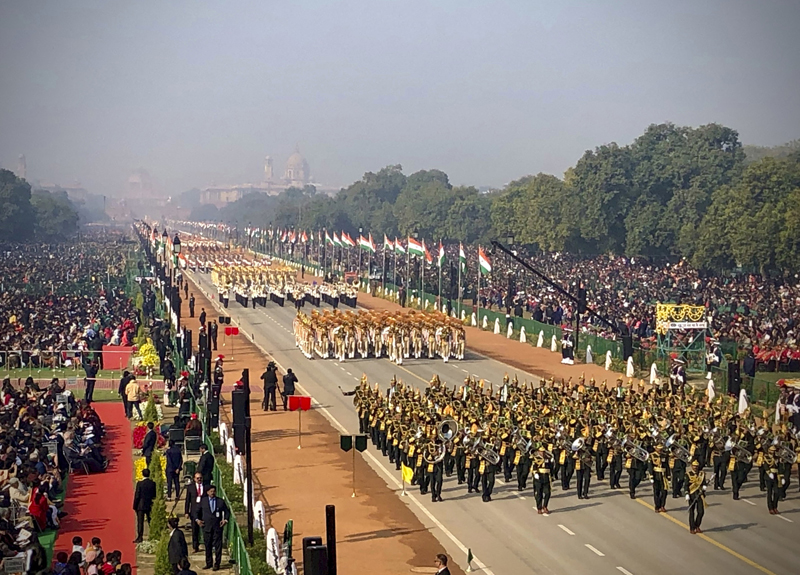 Indiau0092s Republic Day parade marches through Rajpath, the ceremonial boulevard in New Delhi, India, Sunday, Jan 26, 2020. Photo: AP