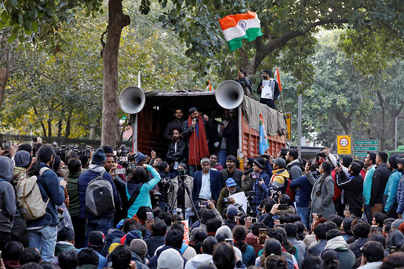 FILE: India's left-wing youth leader Kanhaiya Kumar addresses people during a protest against the attacks on the students of Jawaharlal Nehru University (JNU), in New Delhi, India, January 9, 2020. Photo: Reuters