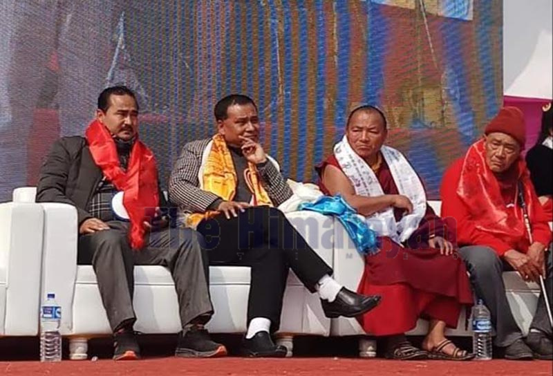 Managing Director of Nepal Electricity Authority Kulman Singh Ghising (second from left) attending a programme to mark the 2,856th Sonam Lhosar festival, in Bara, on Saturday. Photo: THT