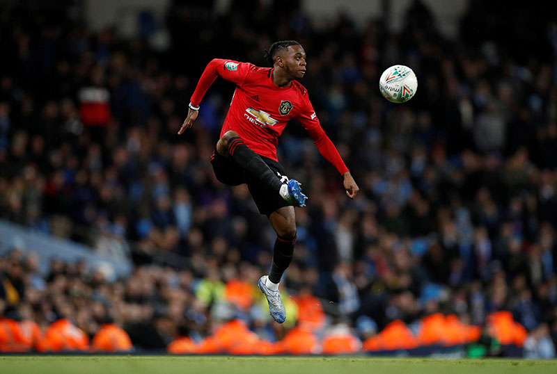 Manchester United's Aaron Wan-Bissaka in action during the Carabao Cup Semi Final Second Leg match between Manchester City and Manchester United, at Etihad Stadium, in Manchester, Britain, on January 29, 2020. Photo: Reuters