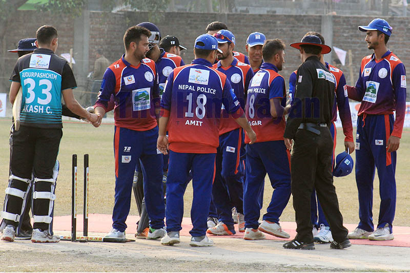 Players shake hands after the game. Photo: Santosh Kafle/THT