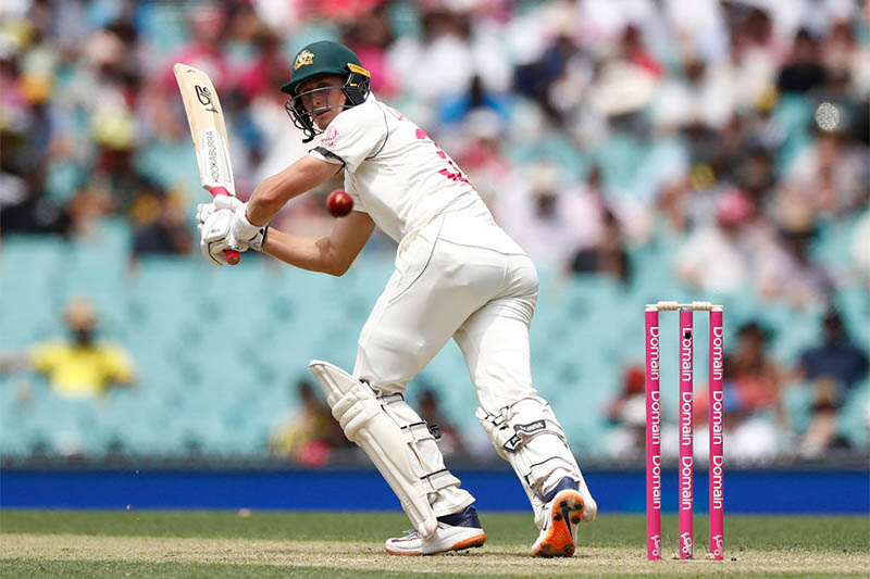 Australia batsman Marnus Labuschagne looks on after glancing a ball to fine leg area during third test match against New Zealand in Sydney, on Friday, January 03, 2019. Courtesy: ICC/Twitter