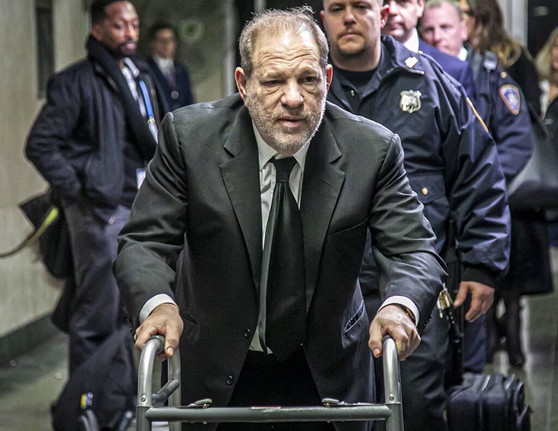 Harvey Weinstein leaves a Manhattan courthouse after a second day of jury selection for his trial on rape and sexual assault charges, Thursday, January 16, 2020, in New York. Photo: AP
