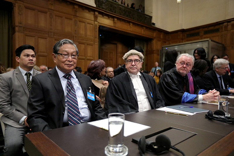 Minister for the Office of the State Counsellor of Myanmar, Kyaw Tint Swe, attends the ruling in a case filed by Gambia against Myanmar alleging genocide against the minority Muslim Rohingya population, at the International Court of Justice (ICJ) in The Hague, Netherlands January 23, 2020. Photo: Reuters