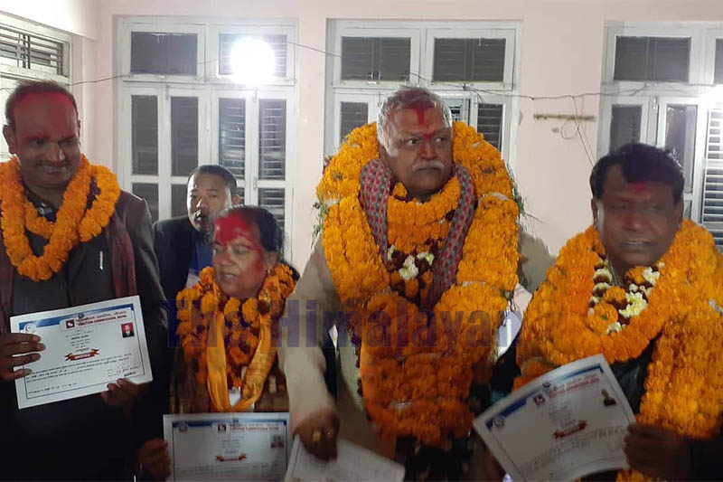 Newly elected National Assembly members from Province 2 pose for a portrait after receiving certificates from the Election Commission in Jhanakpurdham, on Thursday, January 23, 2020. Photo: Brij Kumar Yadav/THT