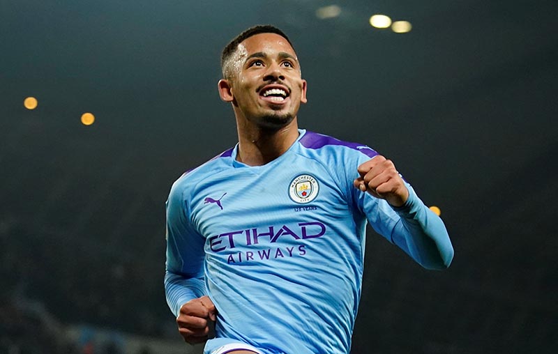 Manchester City's Gabriel Jesus celebrates scoring their second goal during the Premier League match between Manchester City and Everton, at Etihad Stadium, in Manchester, Britain, on January 1, 2020. Photo: Reuters