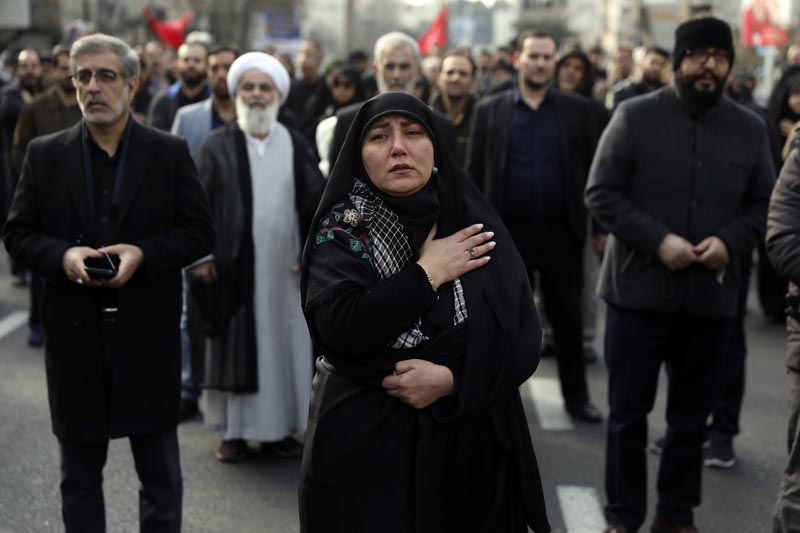 A woman mourns in a demonstration over the U.S. airstrike in Iraq that killed Iranian Revolutionary Guard Gen. Qassem Soleimani in Tehran, Iran, Jan. 3, 2020. Photo: AP