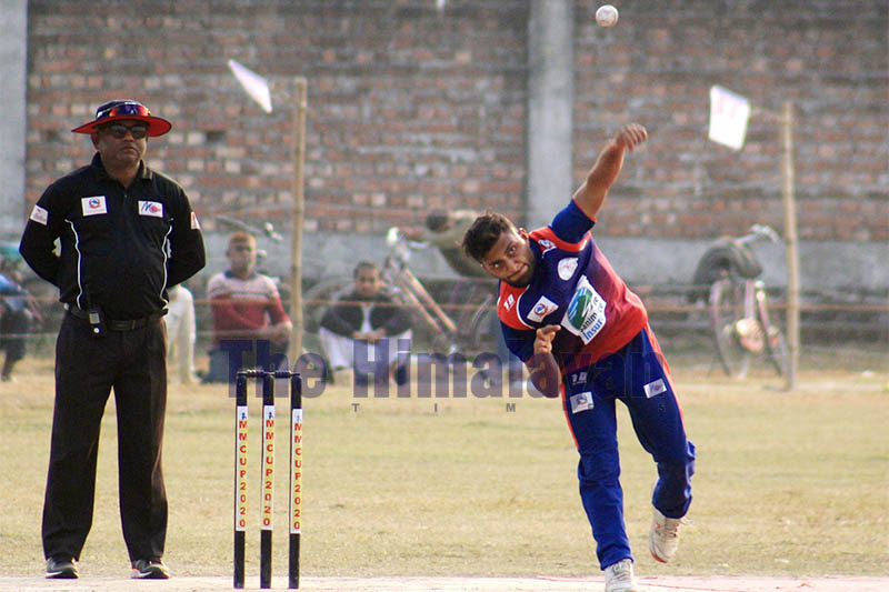 Nepal Police's Sagar Dhakal bowls against Sudurpaschim duing semi-final game of MM National One-Day Cricket Tournament in Sunsari, on Thursday, January 16, 2020. Photo: Santosh Kafle/THT