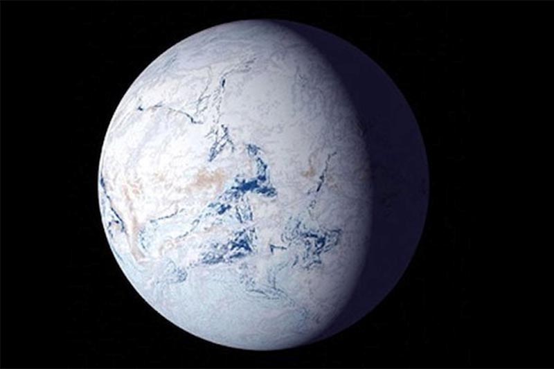 An illustration shows glaciers covering the planet in ice in a so-called 'snowball Earth' period billions of years ago. NASA/Handout via Reuters