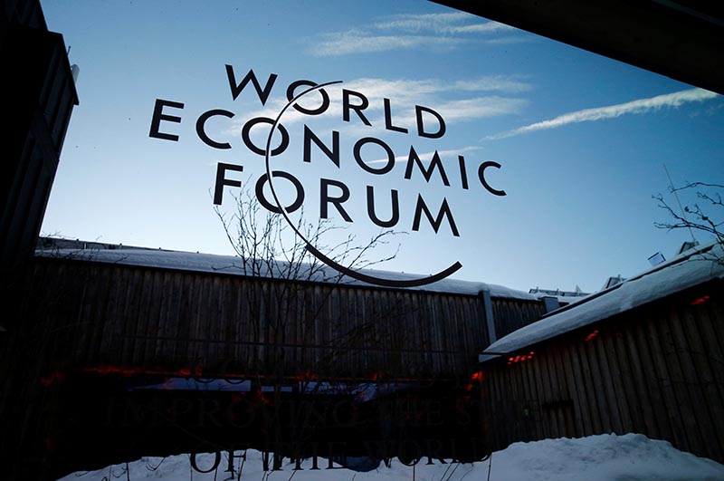 A logo of the 50th World Economic Forum (WEF) annual meeting is pictured on a window in Davos, Switzerland, January 21, 2020. Photo: Reuters