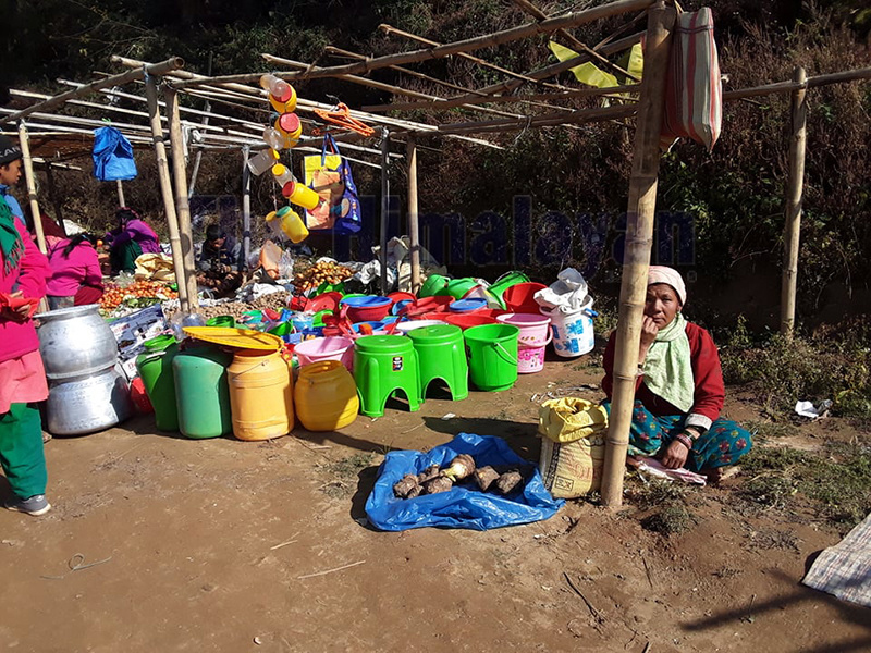 Items being displayed for sale at the weekly market, in Bhojpur Municipality, as seen on Saturday, January 11, 2020. Photo: Niroj Koirala/THT