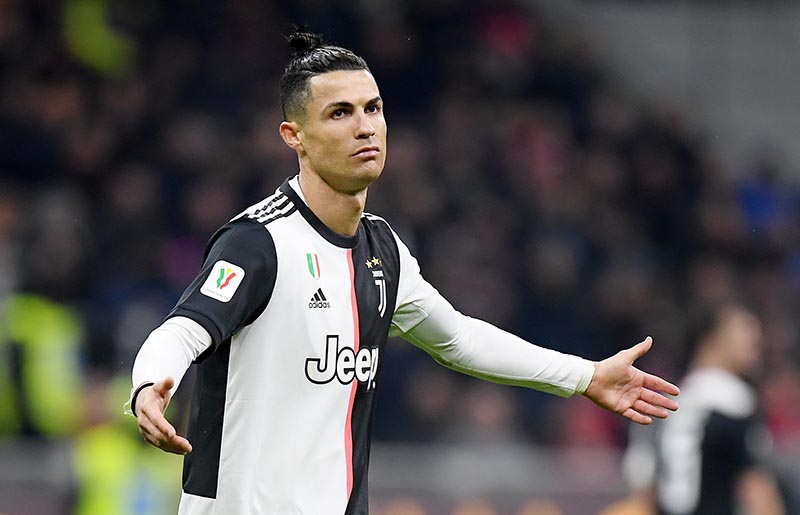 Juventus' Cristiano Ronaldo reacts during the Coppa Italia Semi Final First Leg match between AC Milan and Juventus and San Siro, in Milan, Italy, on February 13, 2020. Photo: Reuters