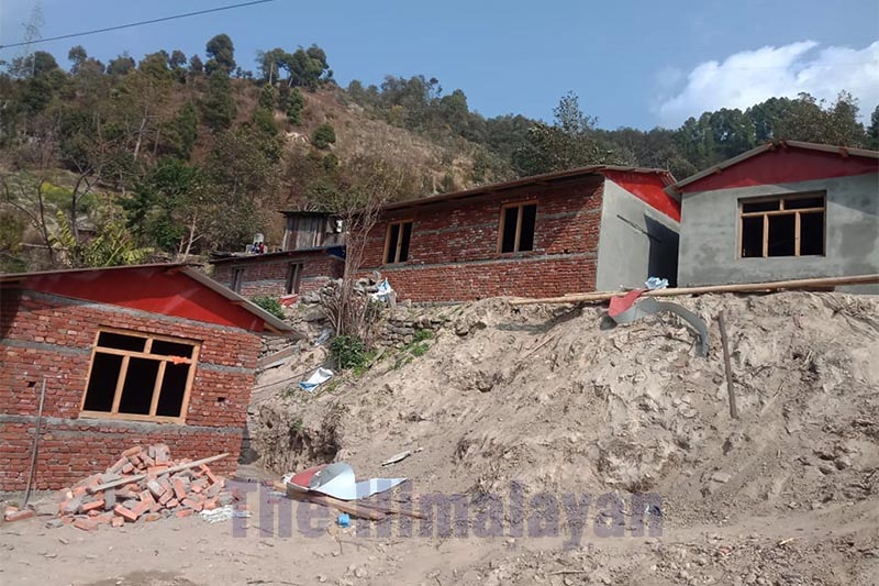 A view of houses being built by landless people after Tamakoshi Rural Municipality provided land to them at Bhirkot Kalidaha, in Dolakha, on Monday.