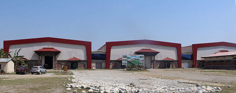 A view of the building of Chitwan Exhibition Centre, which will be turned into Bharatpur Corona Special Hospital to treat patients infected with coronavirus, in Bharatpur, Chitwan, on Tuesday. Photo: THT